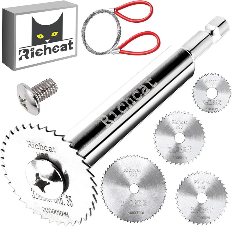 Richcat PVC Pipe Inside Cutter(4Pcs Saw Blades) with 1/4" Hex Shank,Plumbing Internal Plastic ABS Pipe Cutter,22/32/32/44Diameter, with Wire Saw for Indoor Outdoor Pipe Improvement - Image 1